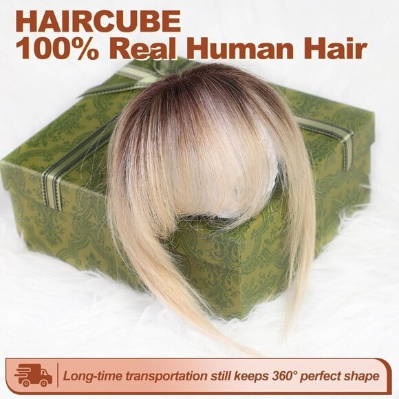 Hair Bangs Clip in Human Hair Full Fringe Light Blonde Natural Look main image 4